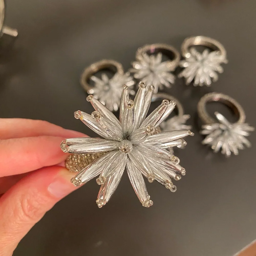 Z Gallerie Silver Starburst Beaded Napkin Rings - Set of 6